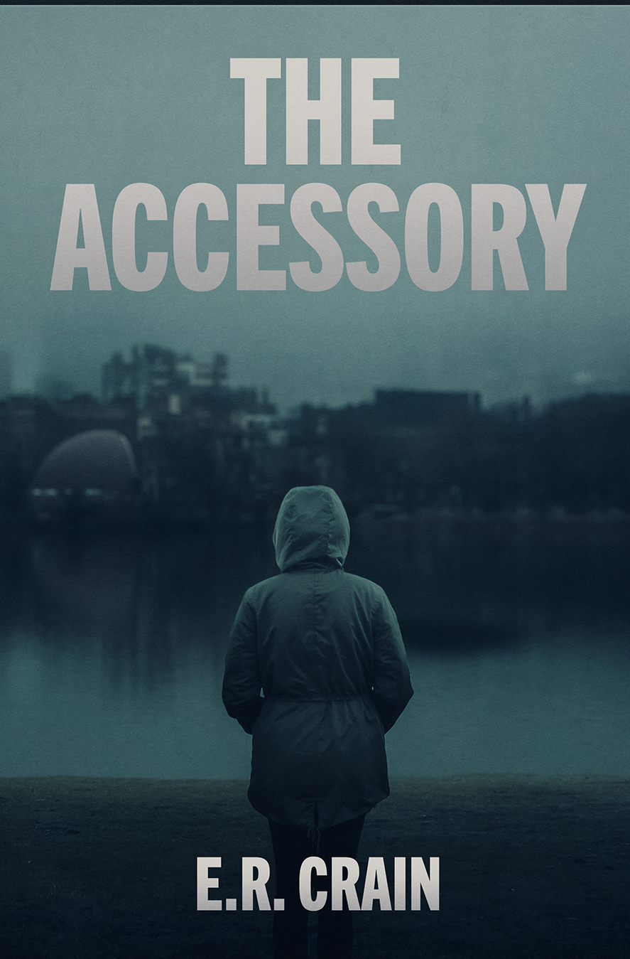 Cover of The Accessory by E. R. Crain — a hooded figure facing a misty river at night